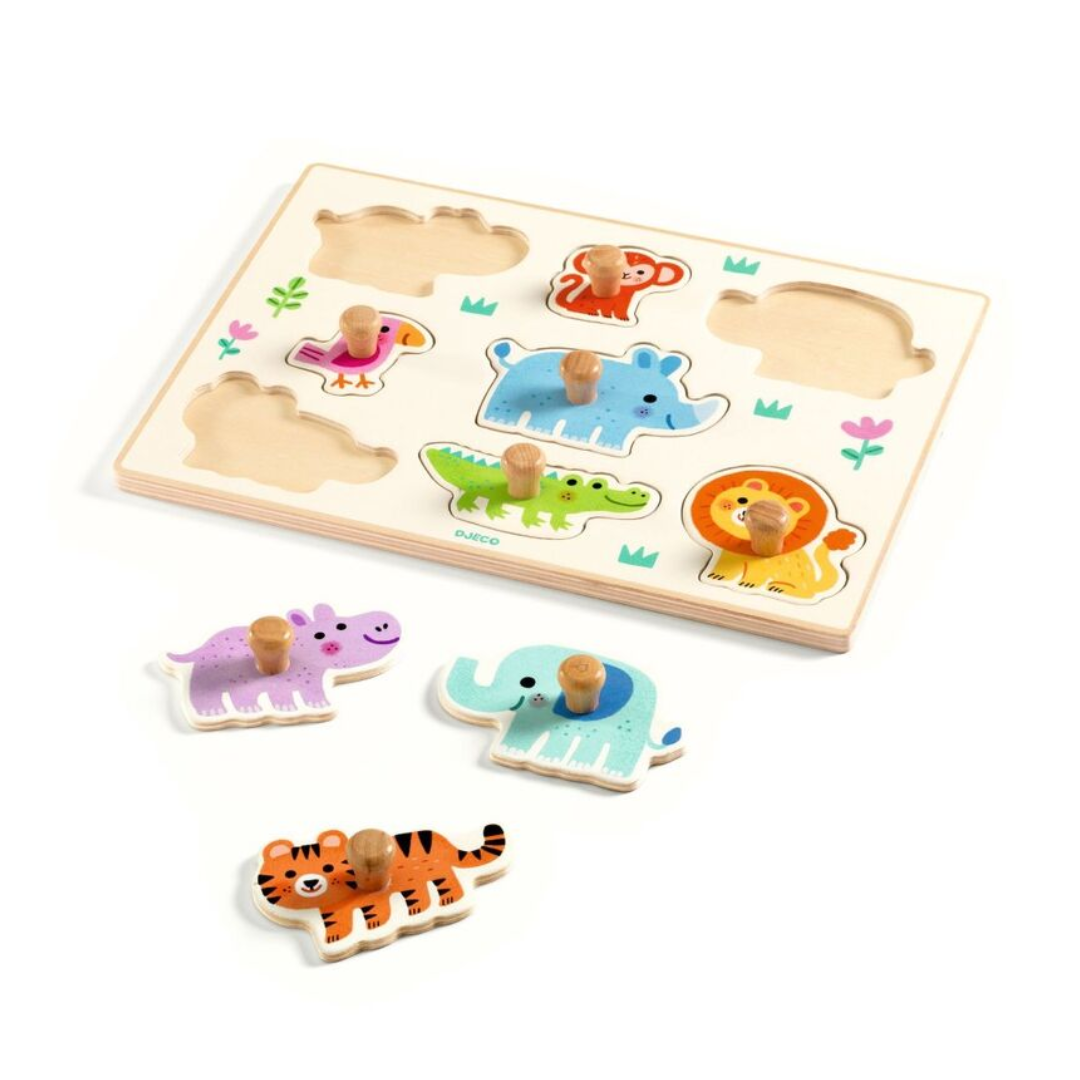 Djeco Hippo'n'Co 8 Piece Wooden Wild Animal Puzzle