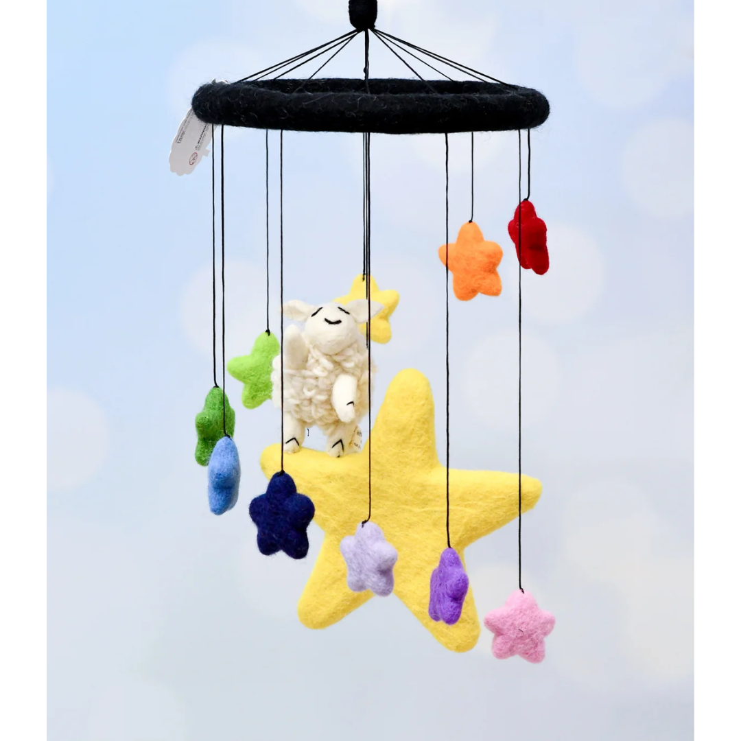 Tara Treasures - Nursery Cot Mobile | Where Is The Green Sheep? Star Sheep