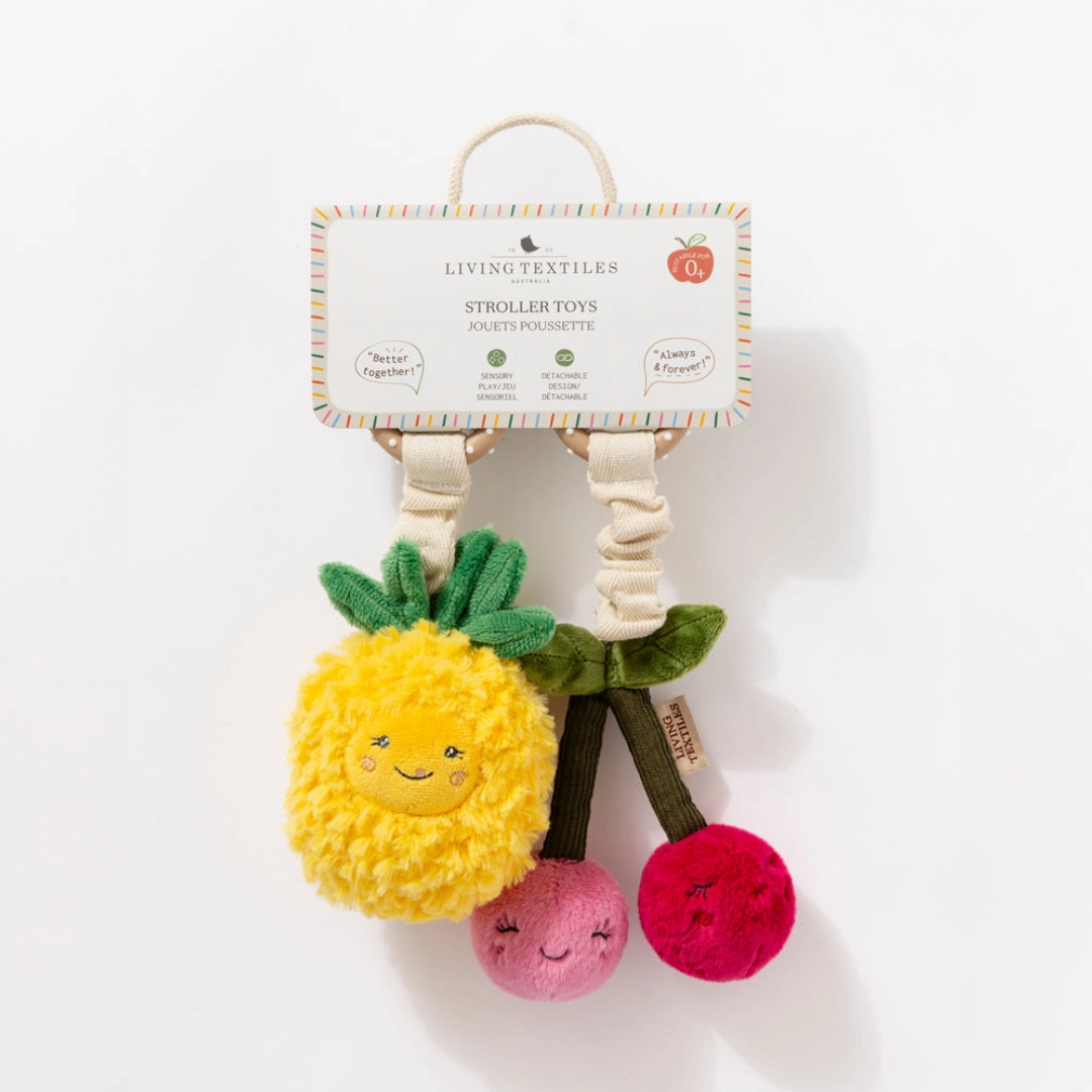 Living Textiles - 2 Pack Mini Market Brunch Stroller Toys | Pineapple & Cherries
