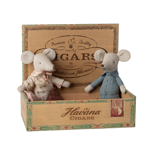 Maileg Grandma and Grandpa Mice in Cigarbox