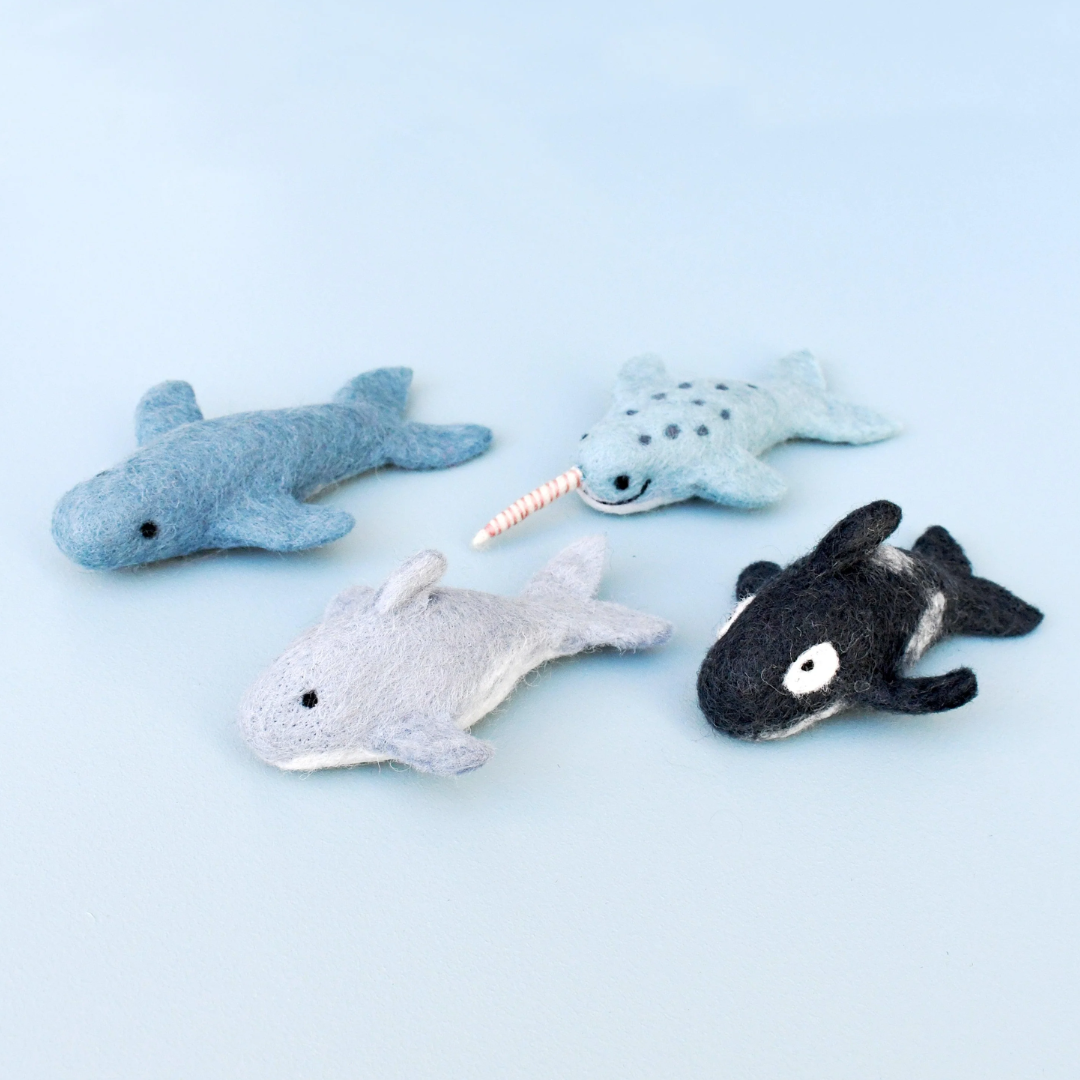 Tara Treasures - Felt Ocean Marine Mammals Toys - Orca, Whale, Dolphin, Narwhal
