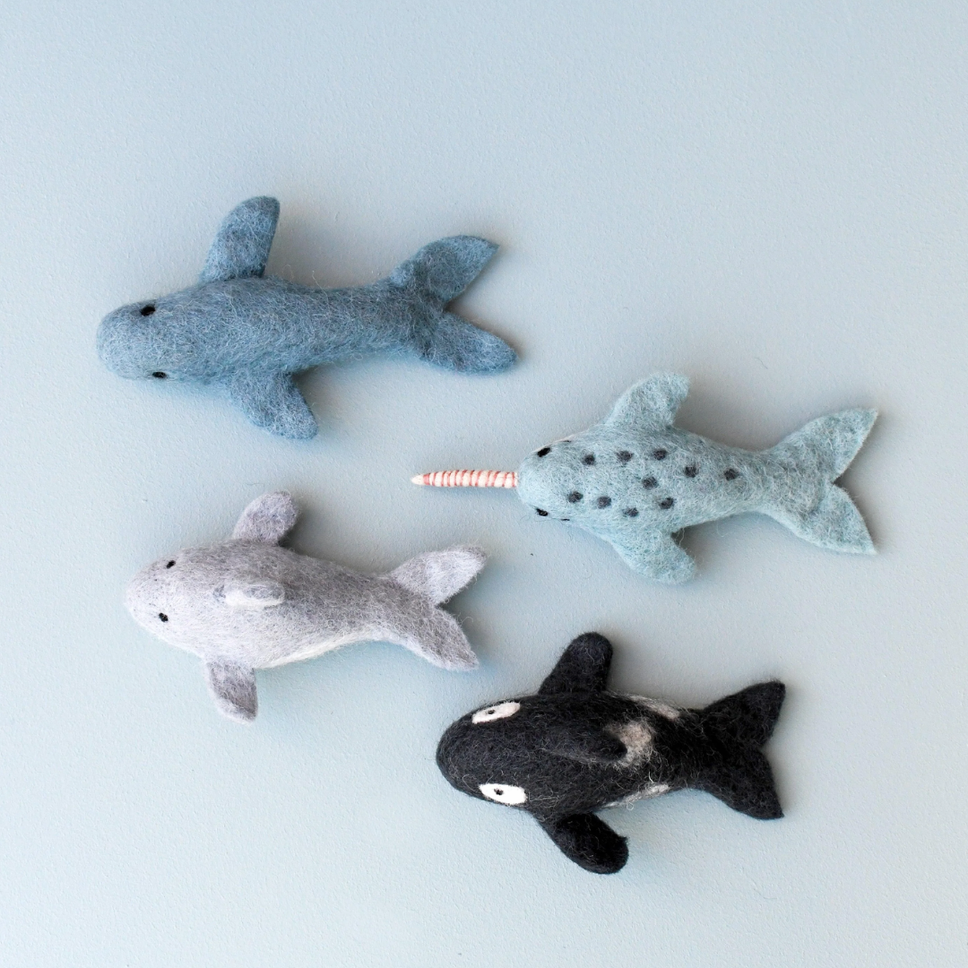 Tara Treasures - Felt Ocean Marine Mammals Toys - Orca, Whale, Dolphin, Narwhal
