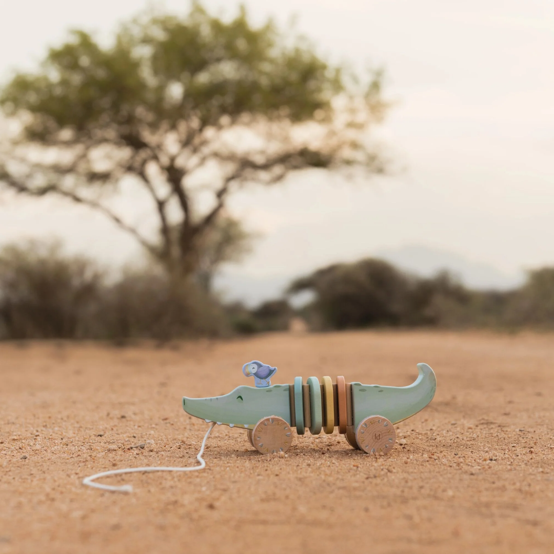 Little Dutch - Safari Friends | Wooden Pull Along Crocodile Animal