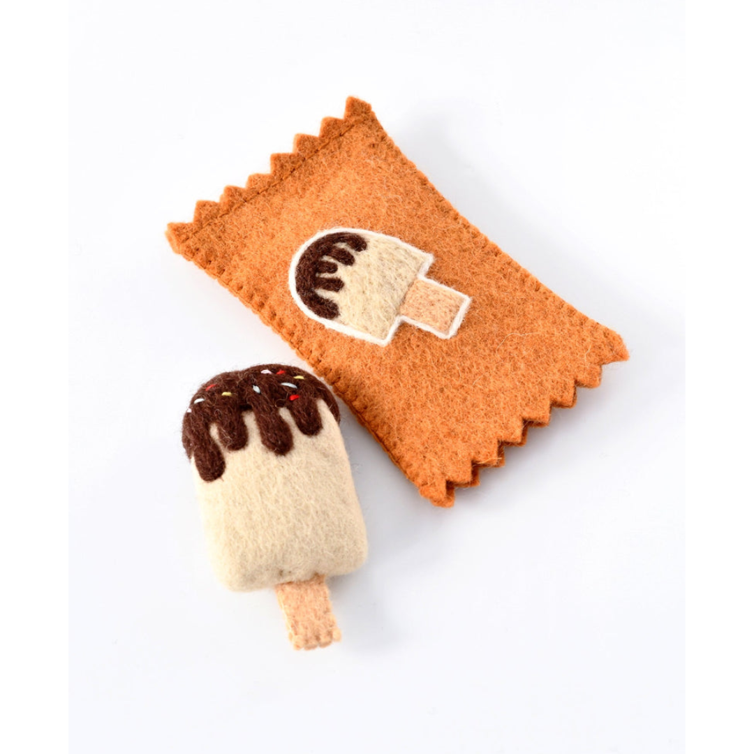 Tara Treasures - Felt Vanilla Ice Cream Popsicle Toy with Wrapper