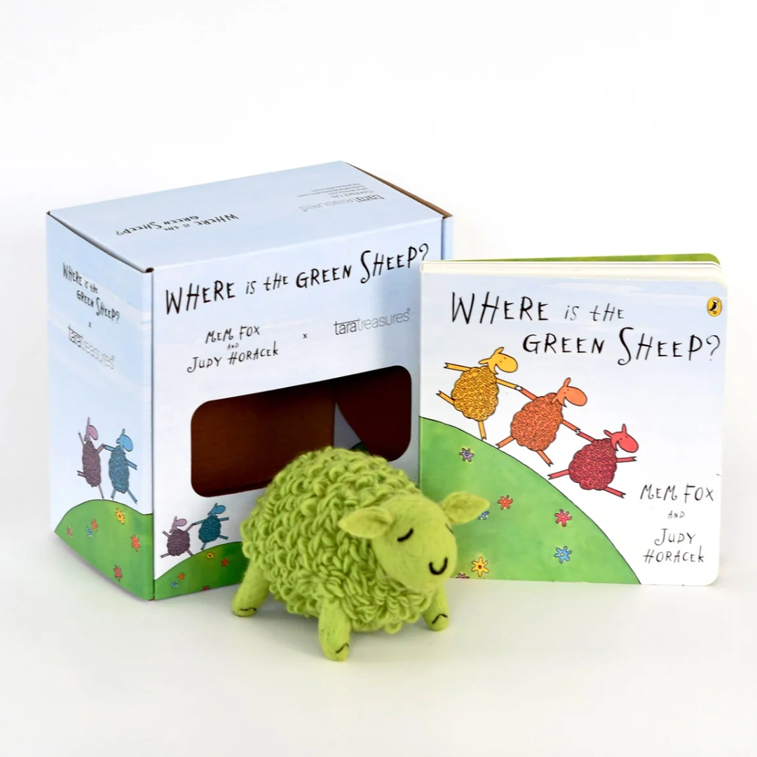 Tara Treasures - Where Is The Green Sheep? Large Green Sheep and Book