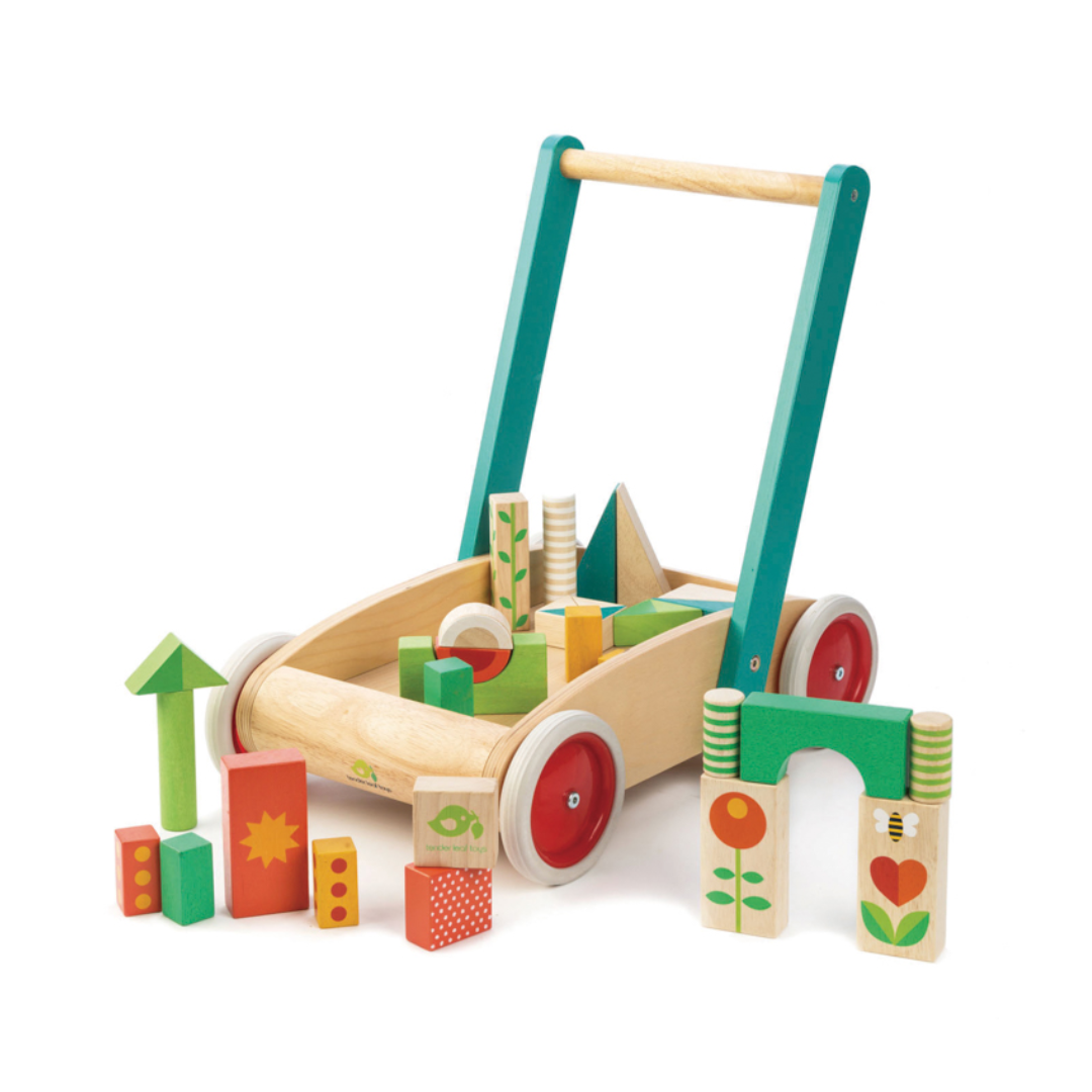 Tender Leaf Toys Walker Wagon with Coloured Blocks Wooden