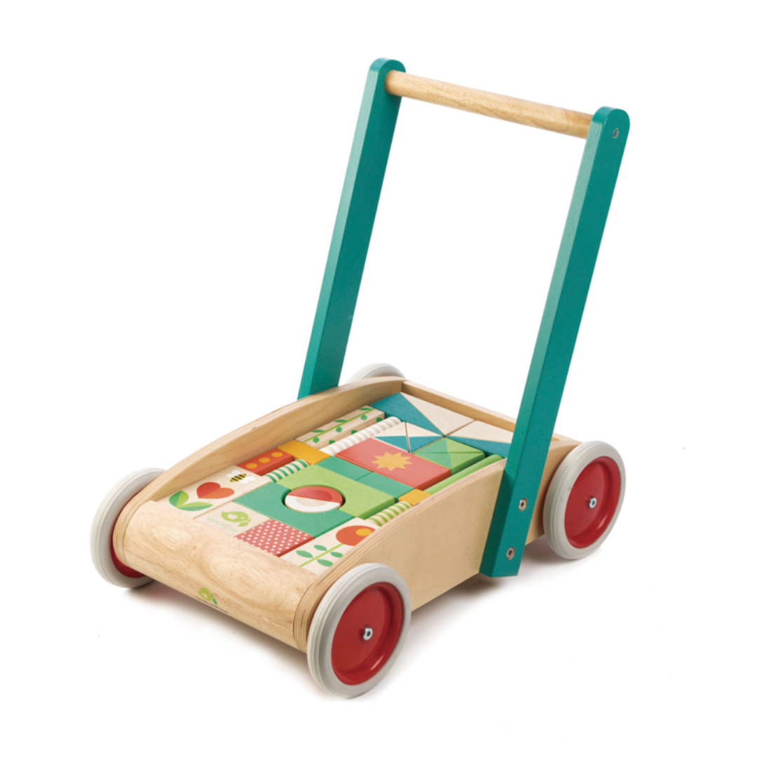 Tender Leaf Toys Walker Wagon with Coloured Blocks Wooden