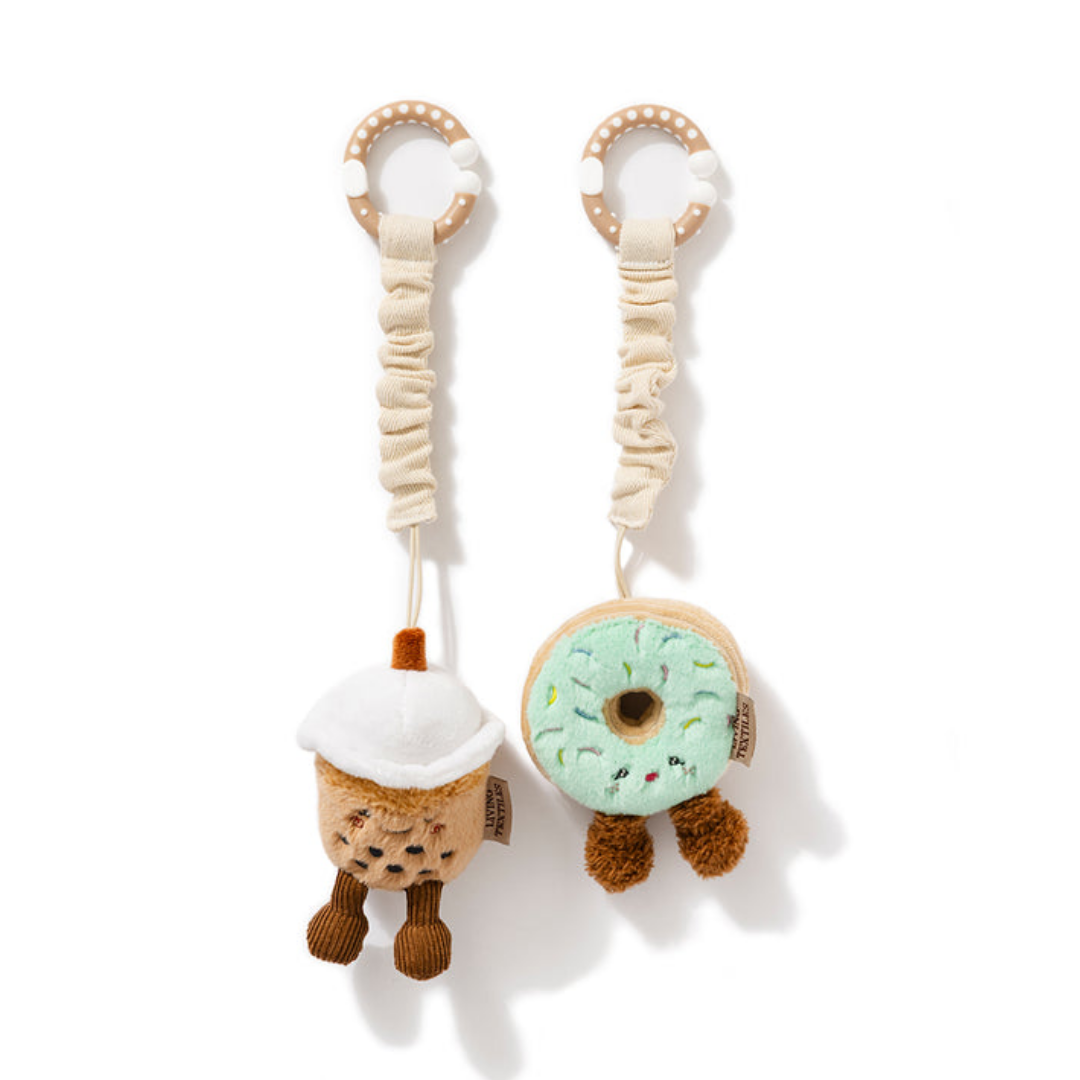 Living Textiles - 2 Pack Mini Market Brunch Stroller Toys | Boba Tea & Donut