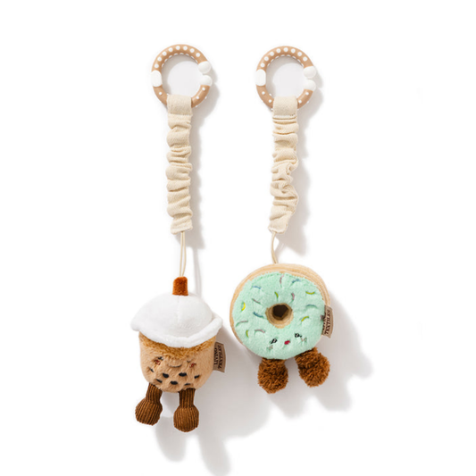 Living Textiles - 2 Pack Mini Market Brunch Stroller Toys | Boba Tea & Donut