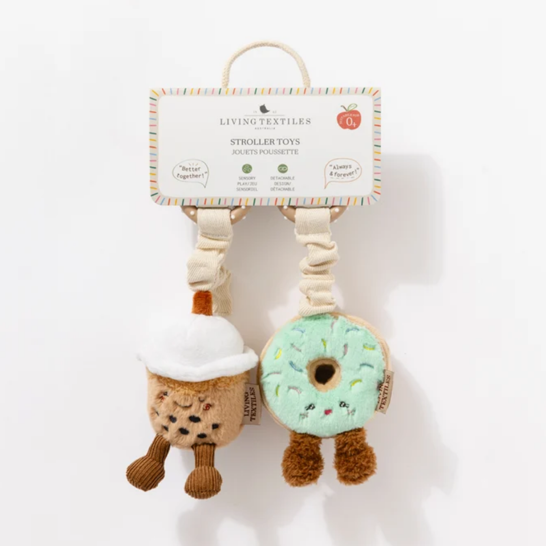 Living Textiles - 2 Pack Mini Market Brunch Stroller Toys | Boba Tea & Donut