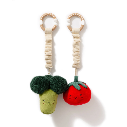 Living Textiles - 2 Pack Mini Market Brunch Stroller Toys | Broccoli & Tomato