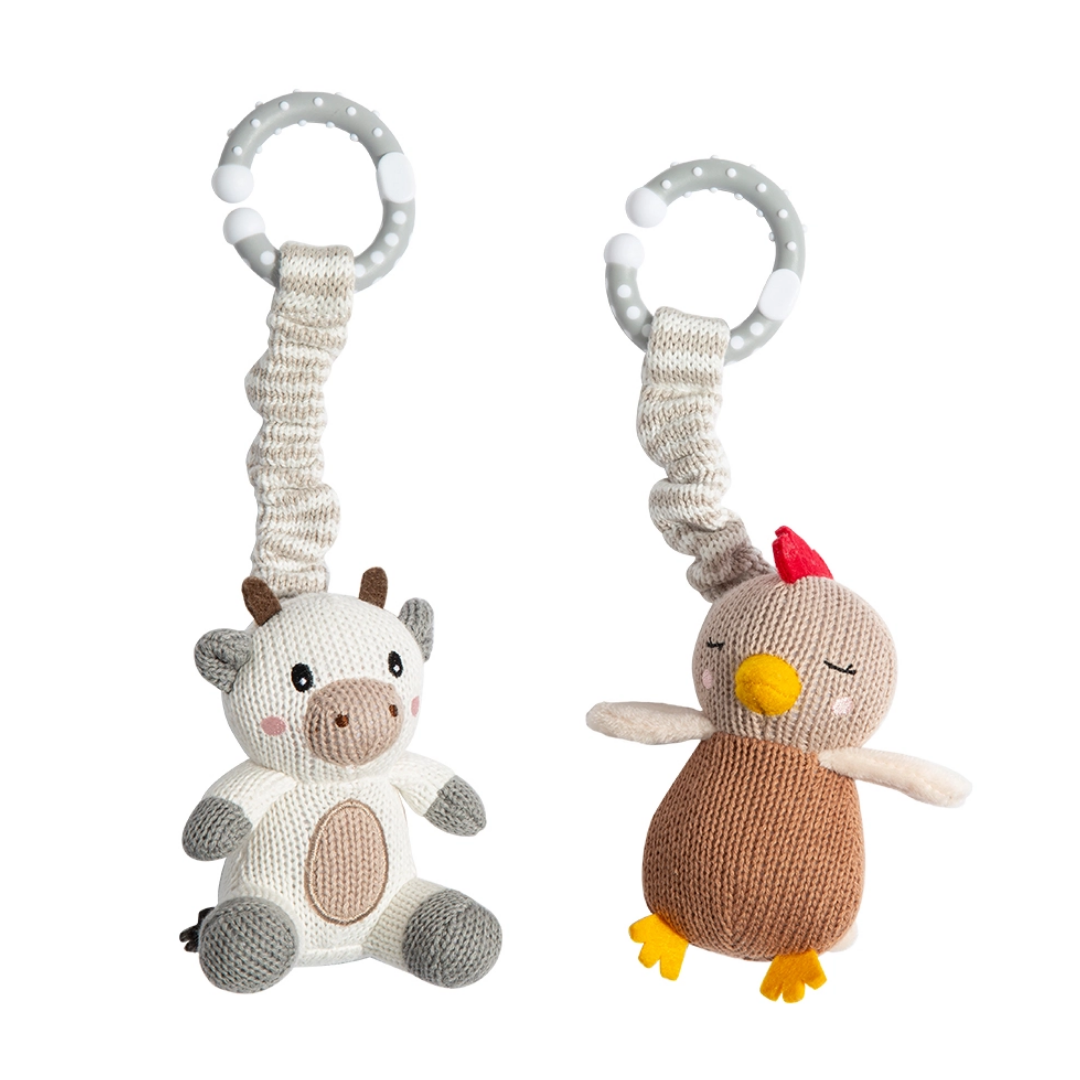 Living Textiles - 2 Pack Stroller Toys | Cow & Chicken
