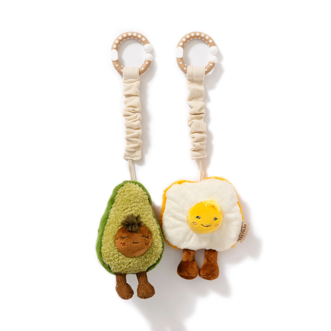 Living Textiles - 2 Pack Mini Market Brunch Stroller Toys | Avocado & Egg On Toast