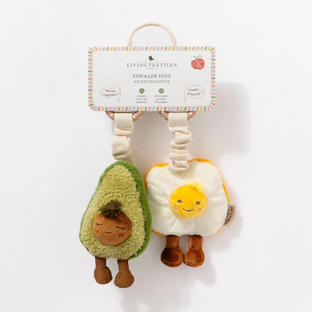 Living Textiles - 2 Pack Mini Market Brunch Stroller Toys | Avocado & Egg On Toast