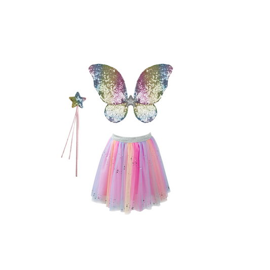 Great Pretenders - Rainbow Sequins Skirt with Wings & Wand Dress Up