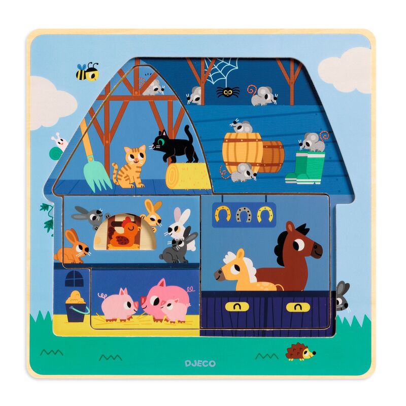Djeco 12 piece Farm Barnyard 3 Layer Wooden Puzzle