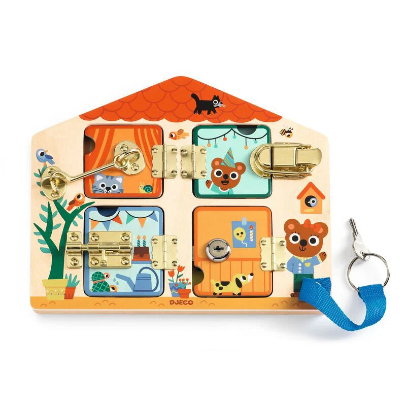 Djeco Cabanalock Wooden Puzzle with 4 Metallic Locks