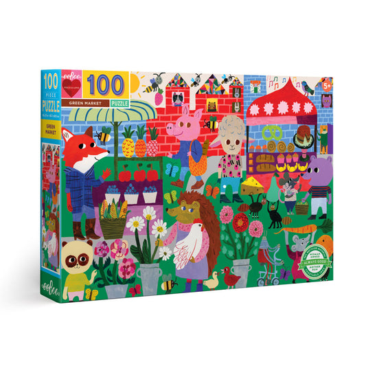Eeboo Puzzle Green Market 100pc