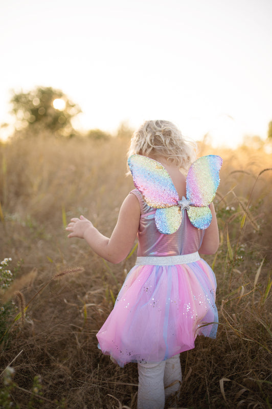 Great Pretenders - Rainbow Sequins Skirt with Wings & Wand Dress Up