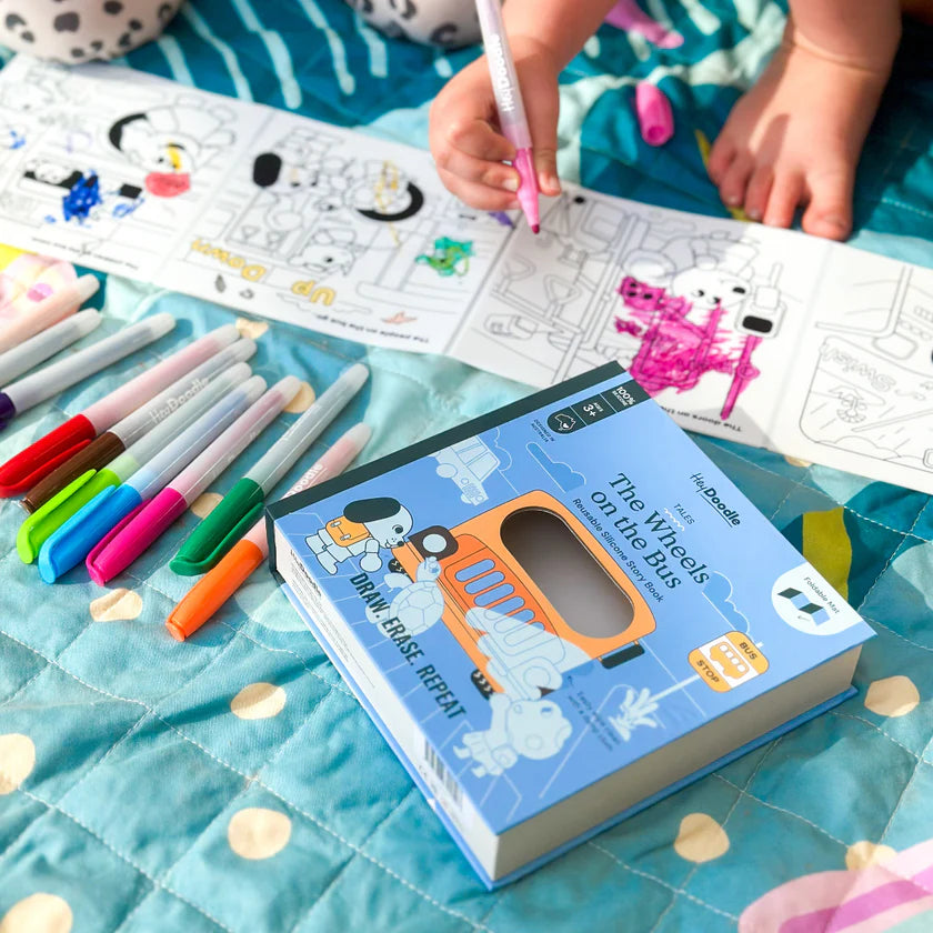 Hey Doodle - Wheels On The Bus Tales Reusable Colouring Story Book