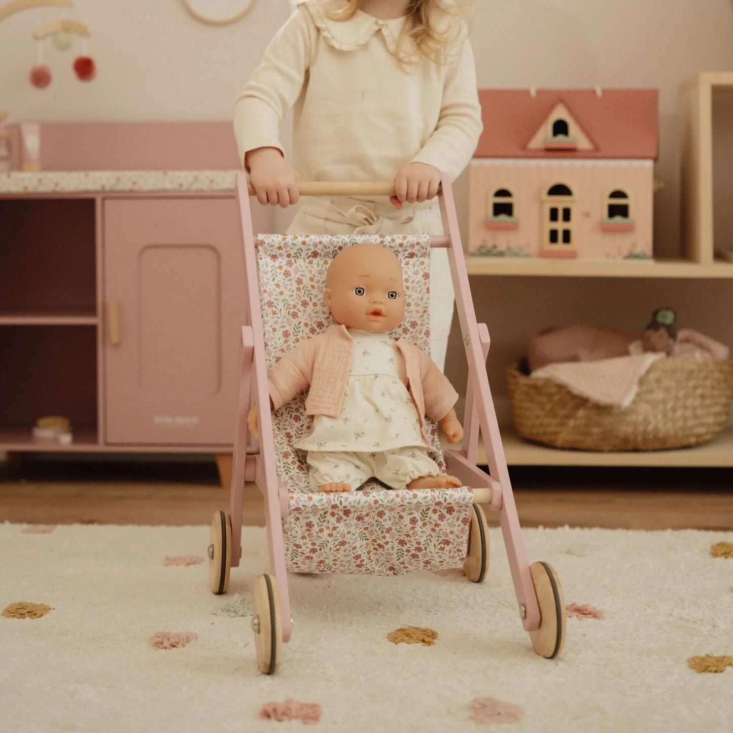 Little Dutch - Wooden Doll Stroller | Pink
