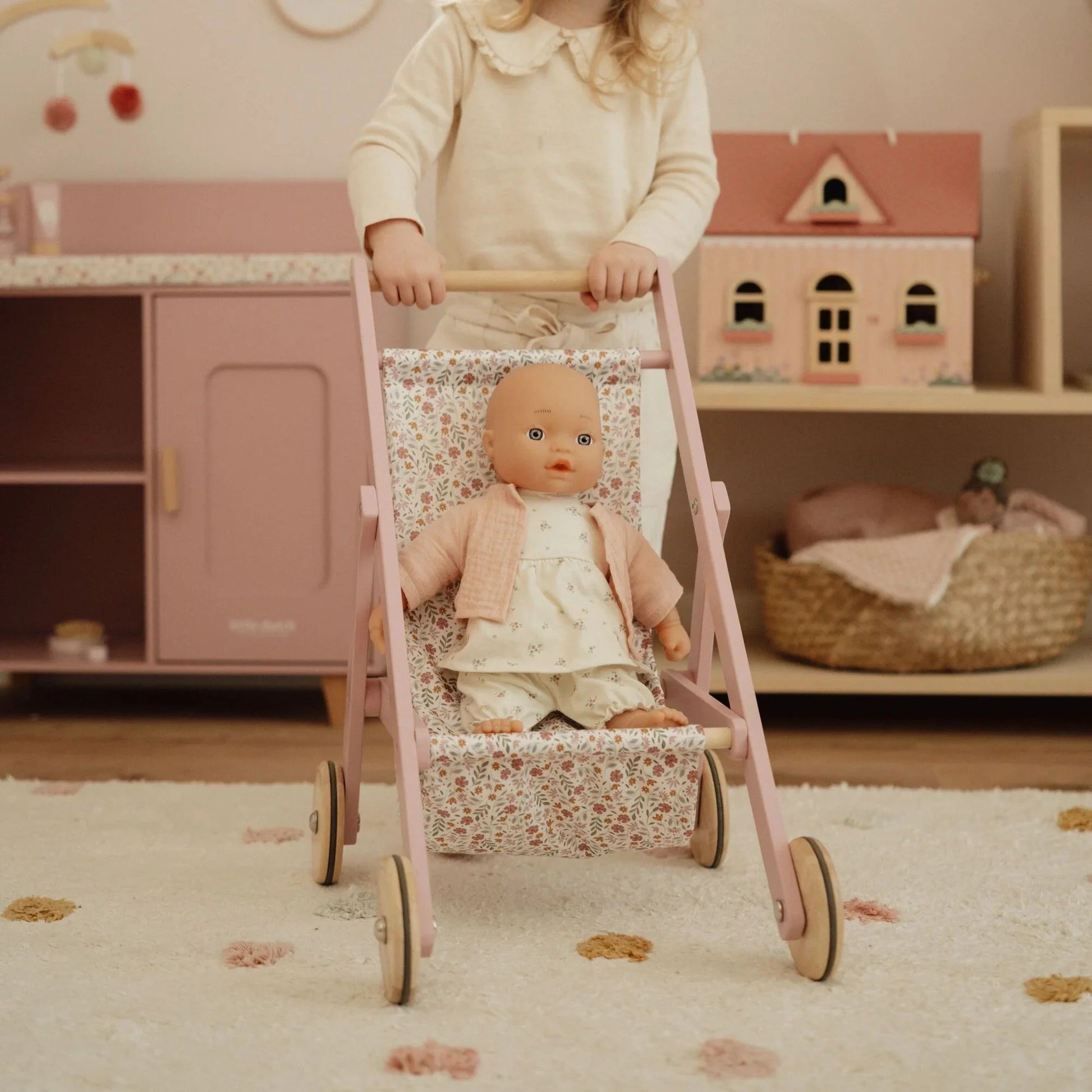 Little Dutch - Wooden Doll Stroller | Pink