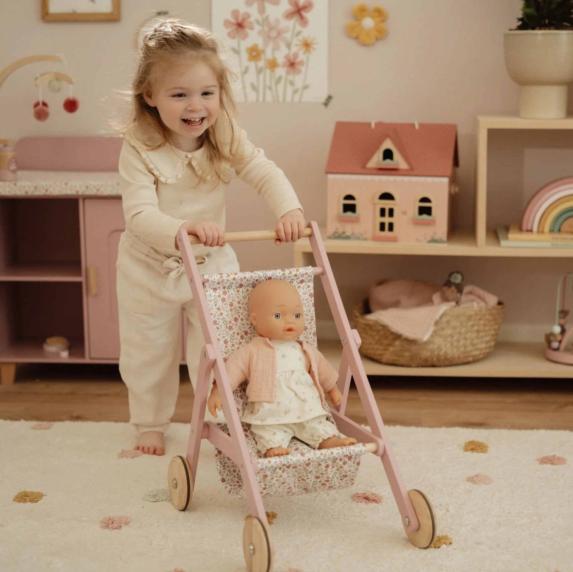 Little Dutch - Wooden Doll Stroller | Pink