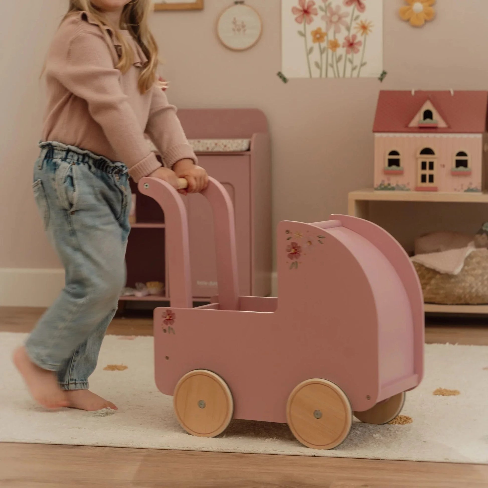 Little Dutch - Wooden Doll Pram | Pink