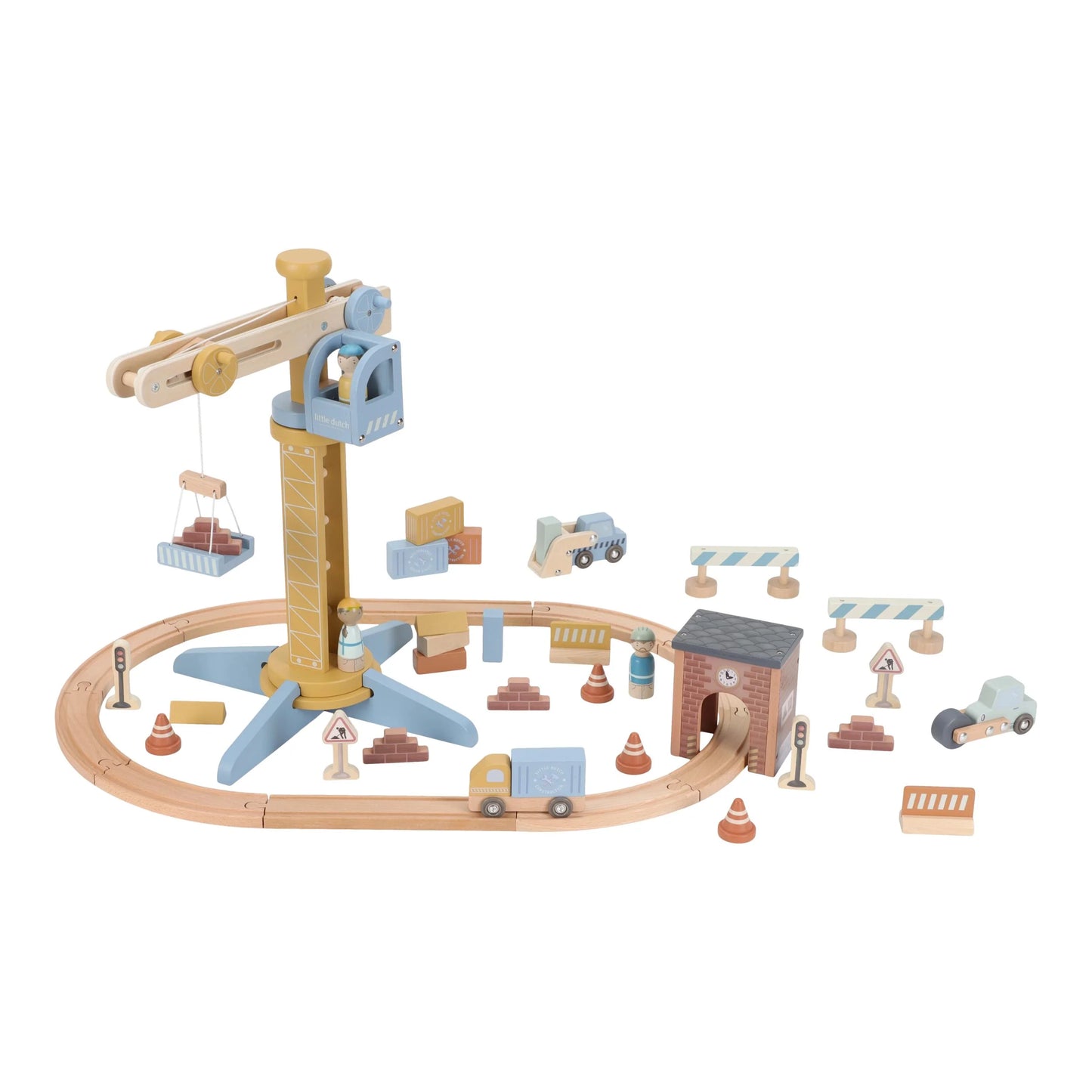 Little Dutch - Wooden Crane and Train Track Set