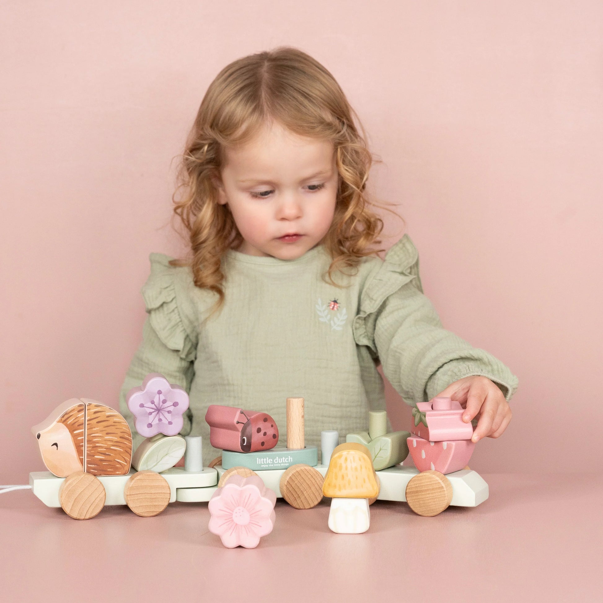 Little Dutch - Fairy Garden | Wooden Stacking Train Hedgehog