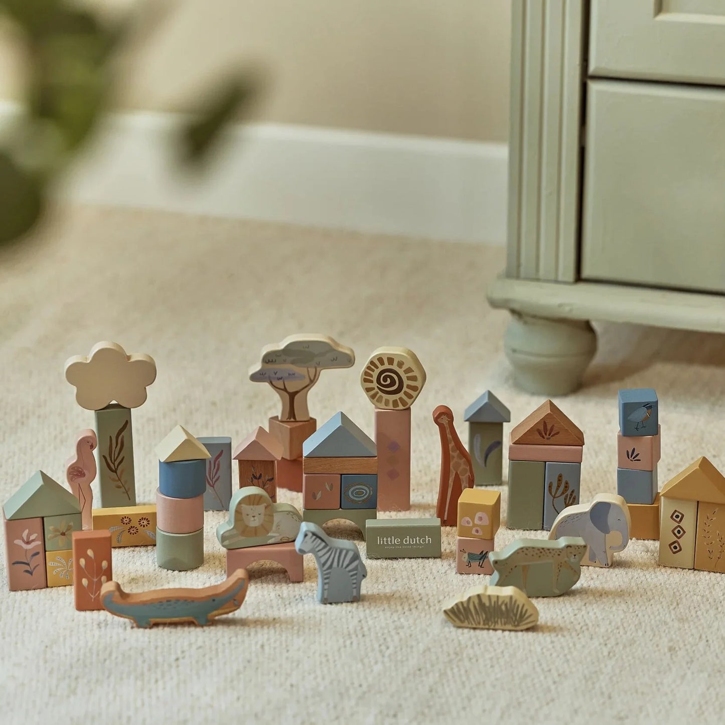 Little Dutch - Safari Friends | Wooden Building Blocks
