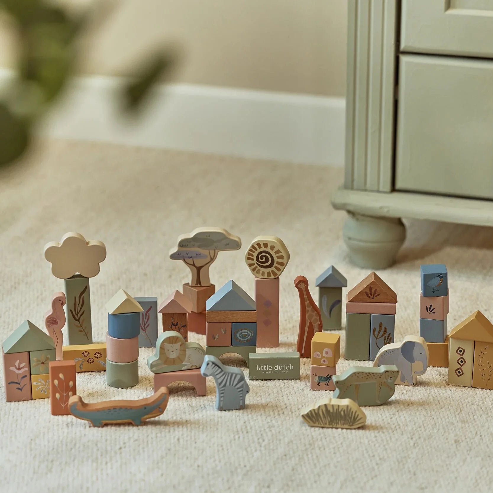 Little Dutch - Safari Friends | Wooden Building Blocks