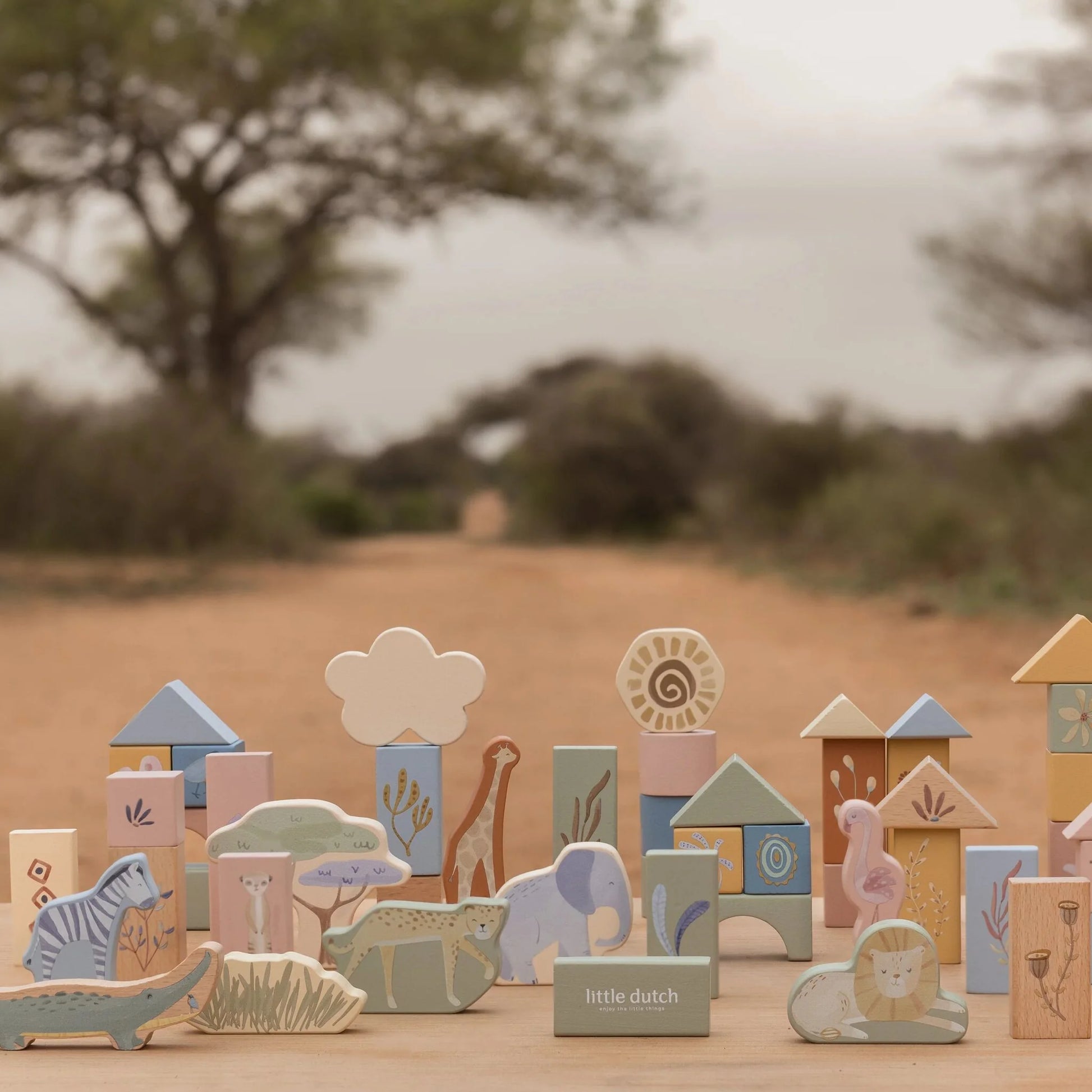 Little Dutch - Safari Friends | Wooden Building Blocks