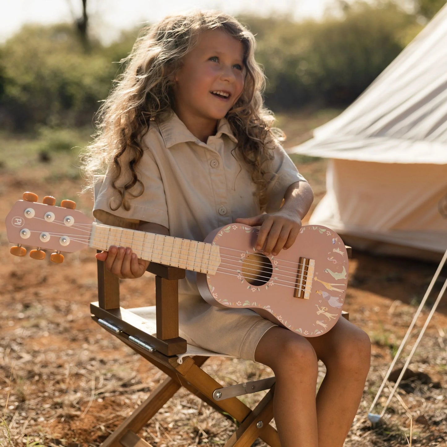 Little Dutch - Safari Friends | Wooden Guitar - Pink