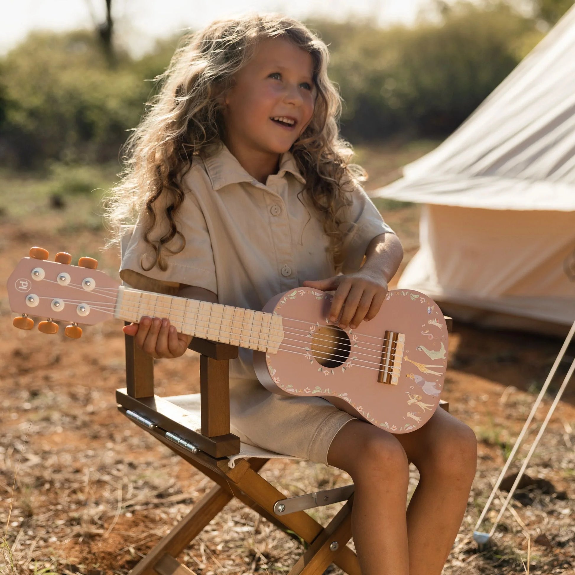 Little Dutch - Safari Friends | Wooden Guitar - Pink