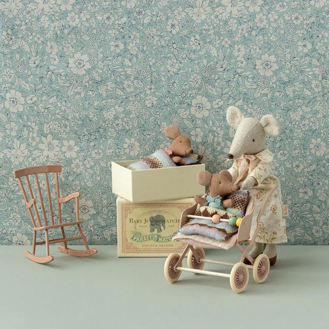Maileg Sleepy Wakey Baby Mouse in Box Rose