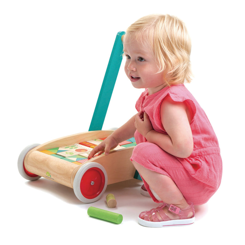 Tender Leaf Toys Walker Wagon with Coloured Blocks Wooden