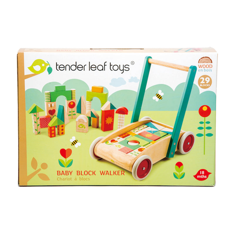 Tender Leaf Toys Walker Wagon with Coloured Blocks Wooden