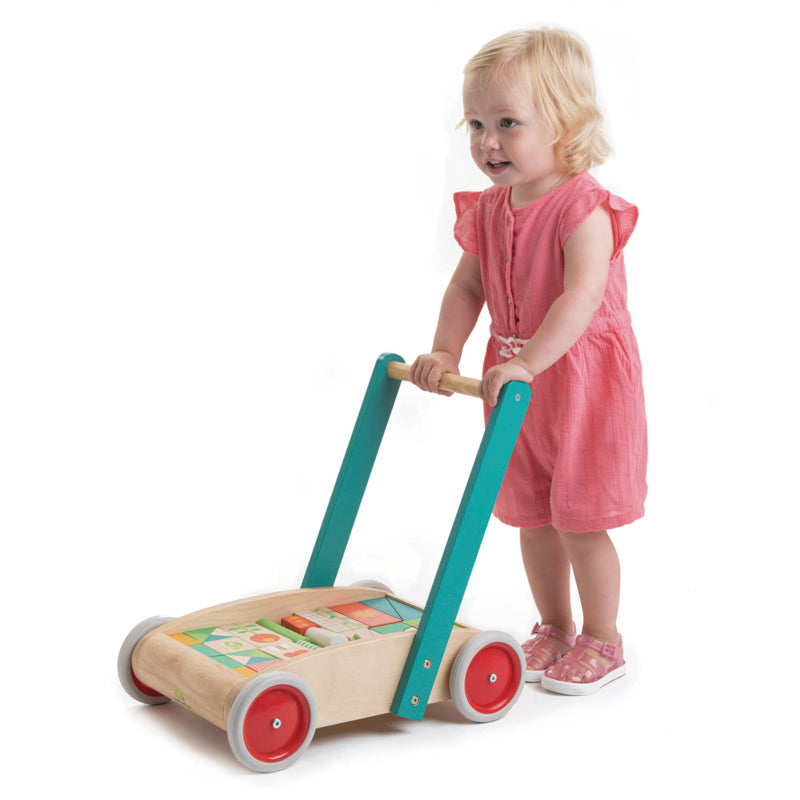Tender Leaf Toys Walker Wagon with Coloured Blocks Wooden