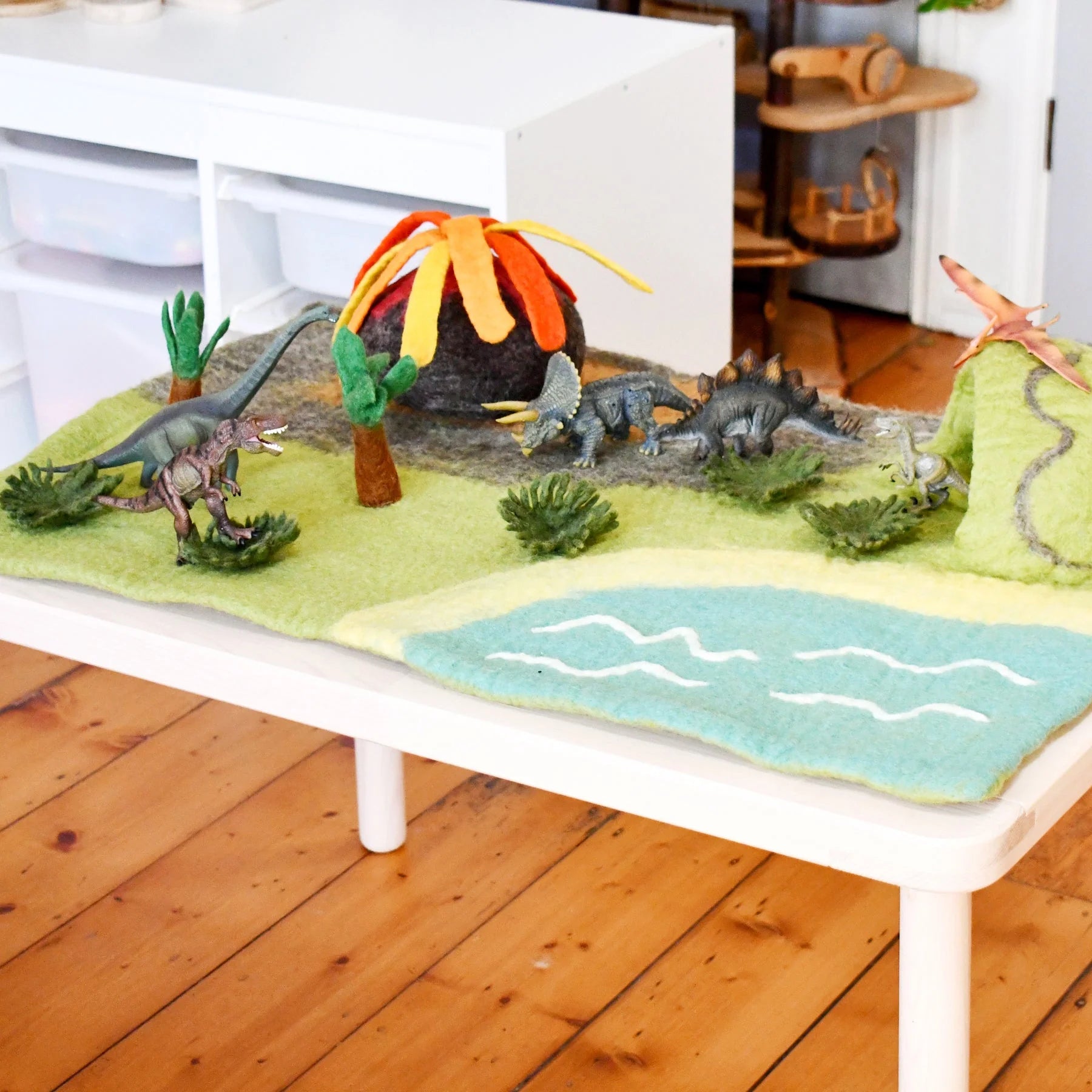 Tara Treasures - Large Dinosaur Land with Volcano Play Mat Playscape
