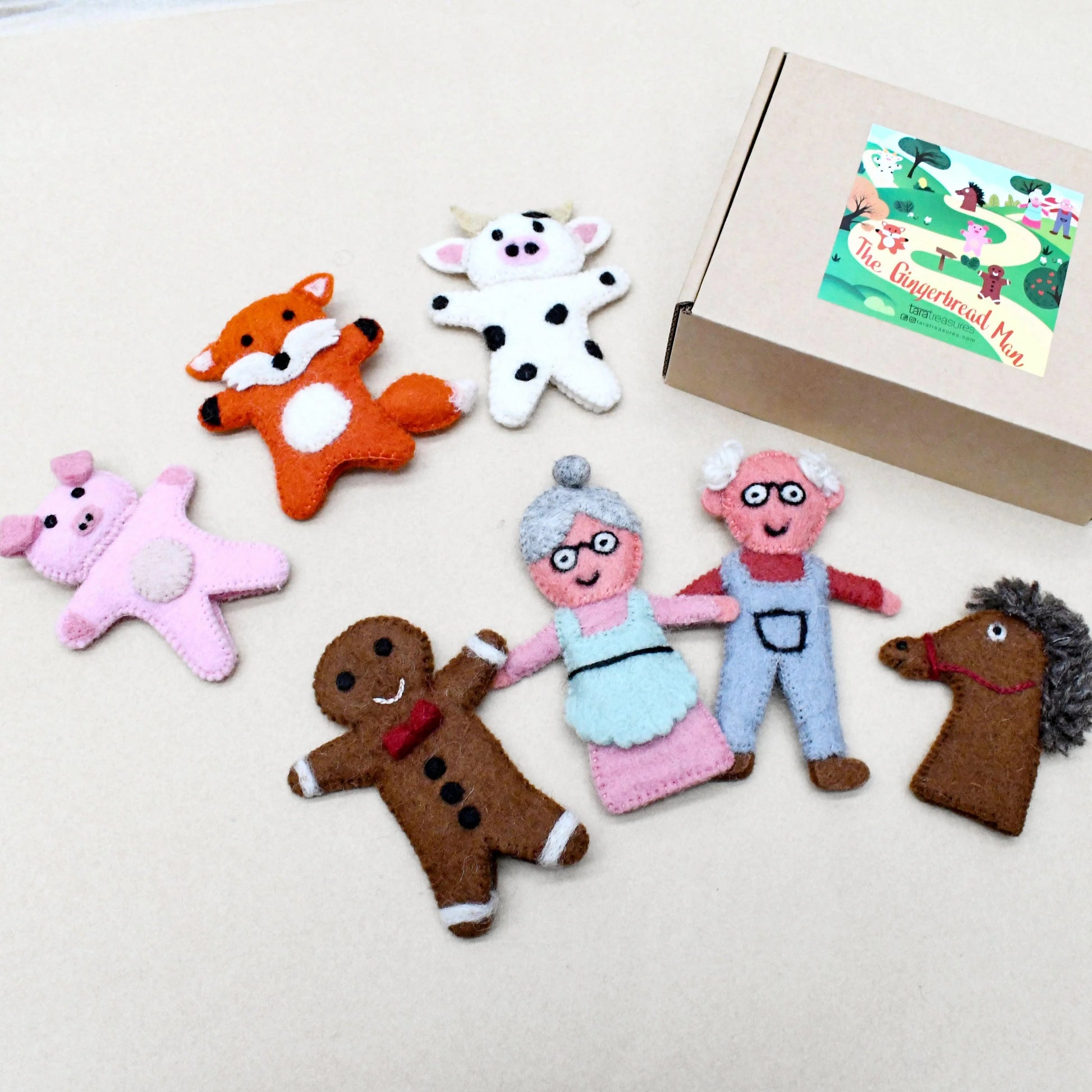 Tara Treasures - Gingerbread Man Story, Finger Puppet Set