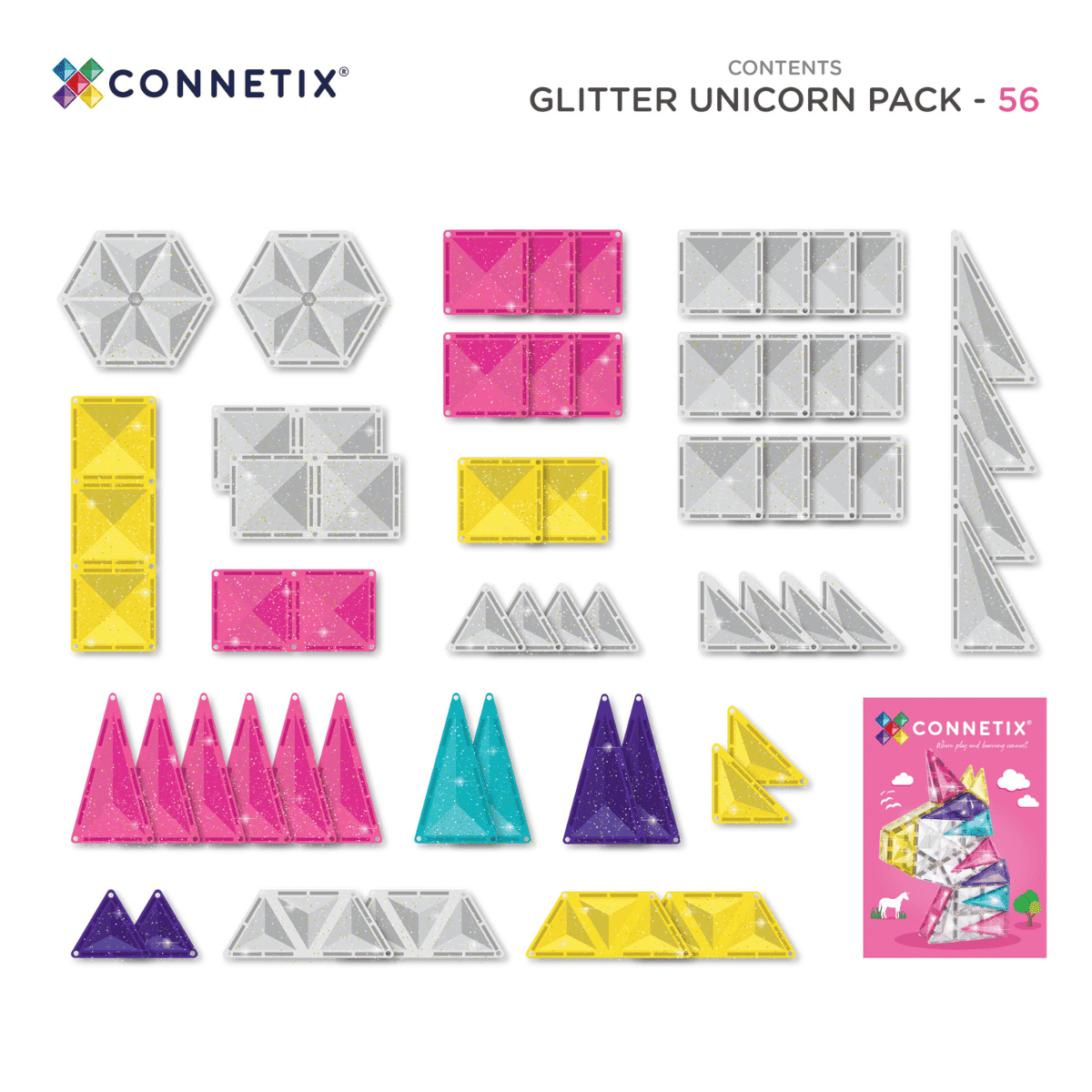 Connetix Tiles 56 Piece Glitter Unicorn Pack