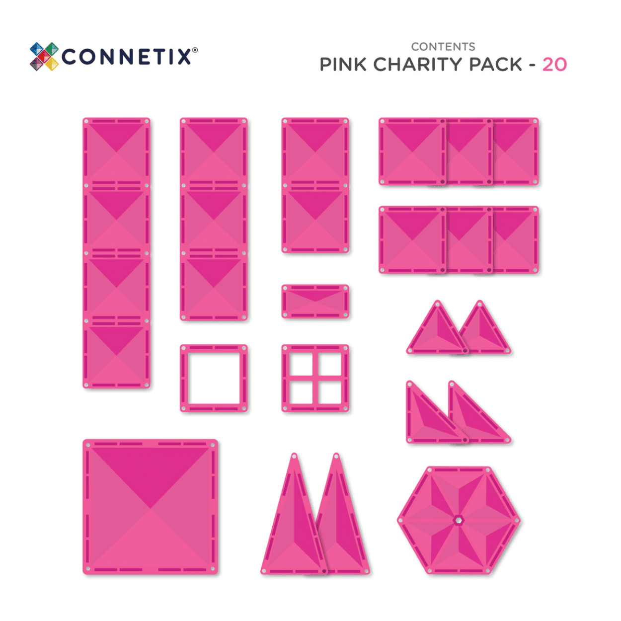 Connetix Tiles 20 Piece Charity Pack Pink