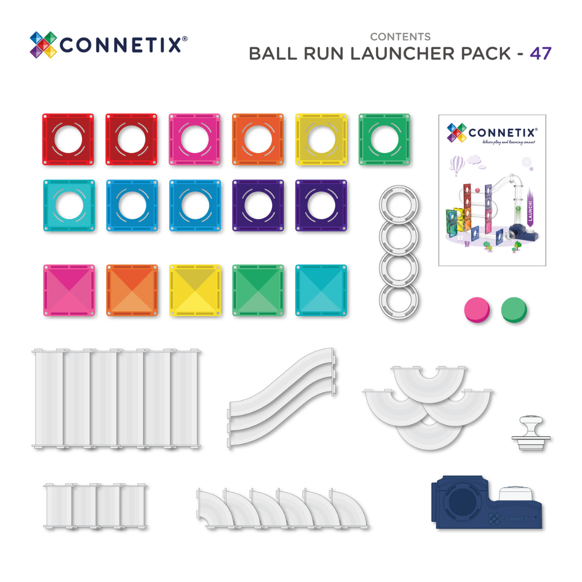 Connetix Tiles 47 Piece Ball Run Launcher Pack
