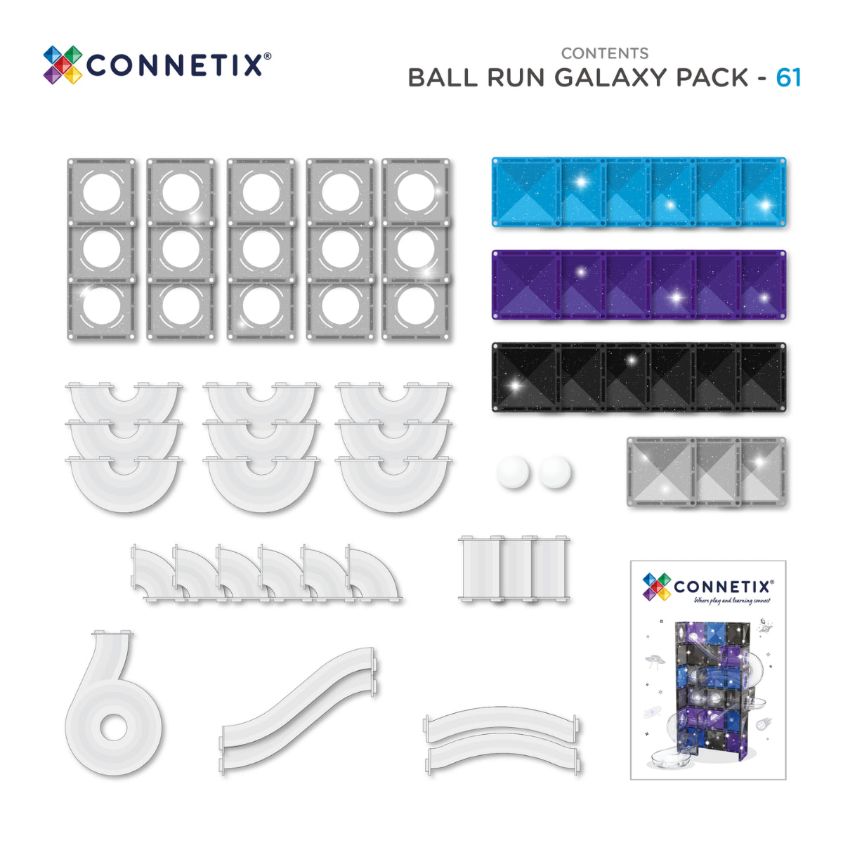 Connetix Tiles 61 Piece Ball Run Galaxy Pack