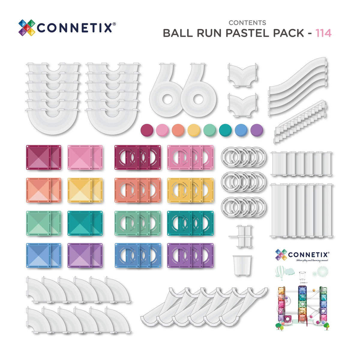 Connetix Tiles 114 Piece Pastel Ball Run Pack