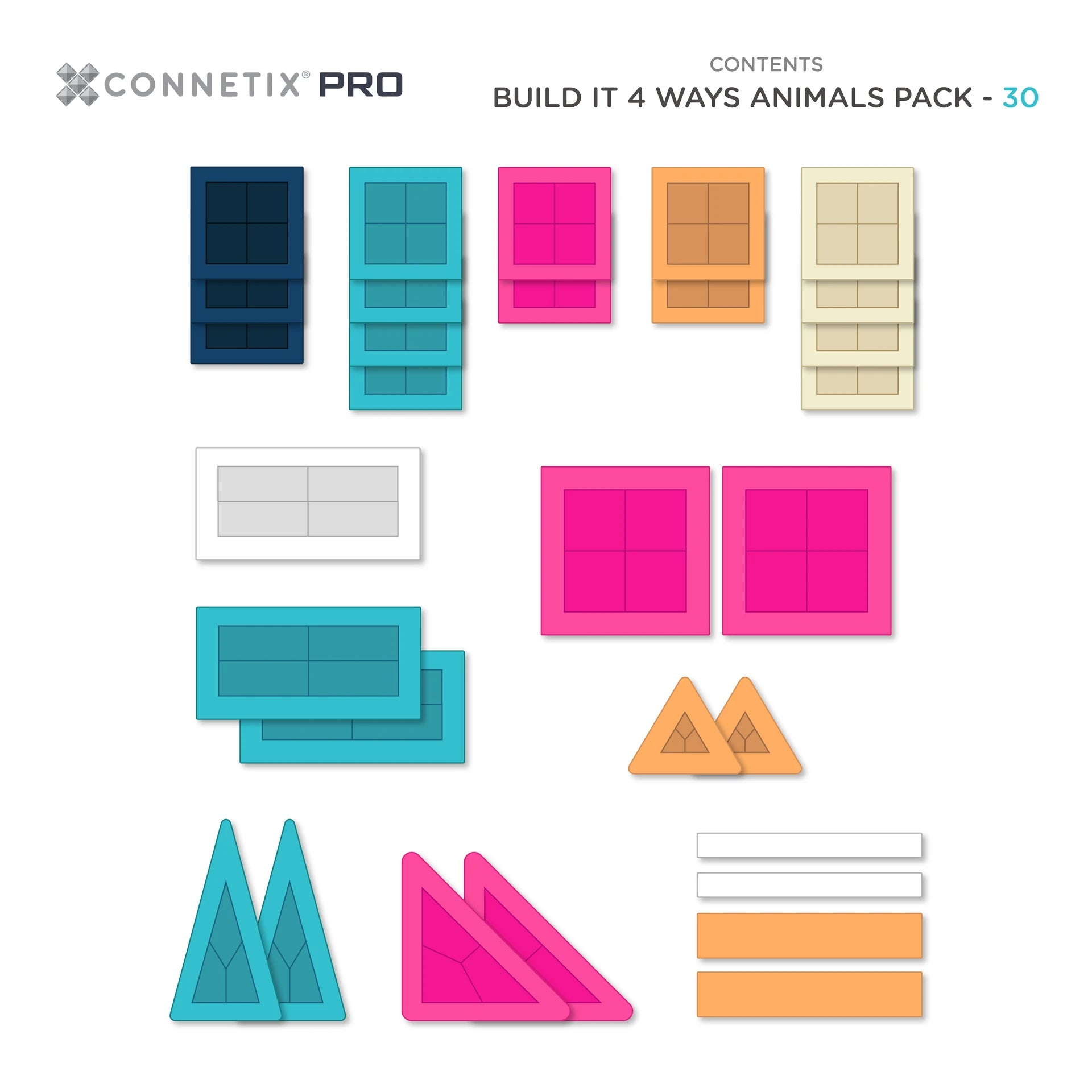 Connetix Tiles 30 Piece PRO Build It 4 Ways - Animals