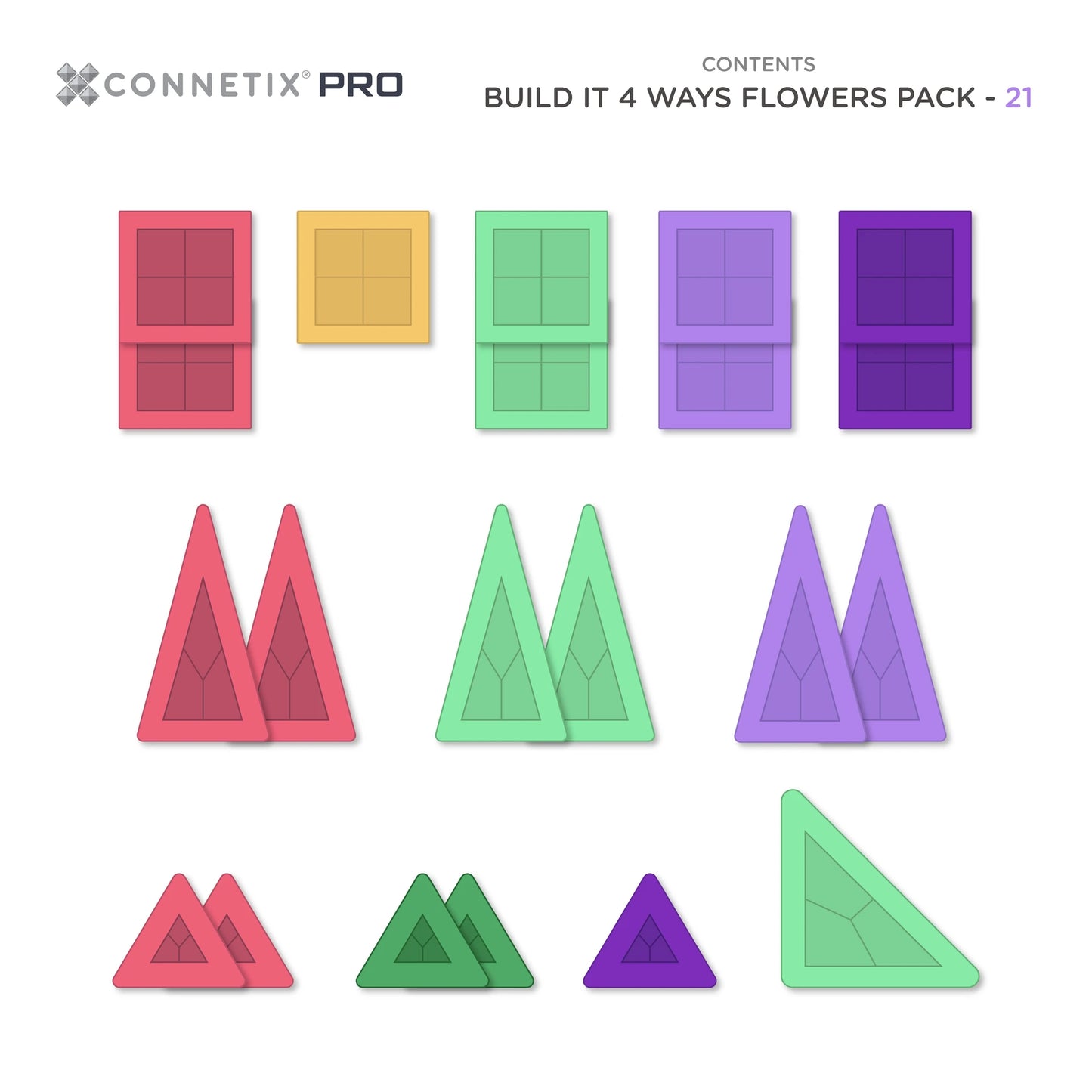 Connetix Tiles 21 Piece PRO Build It 4 Ways - Flowers
