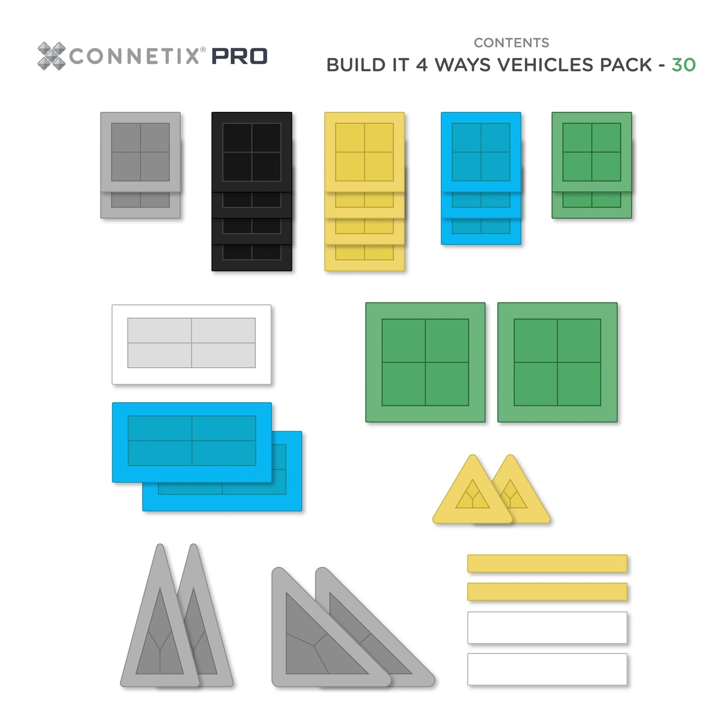 Connetix Tiles 30 Piece PRO Build It 4 Ways - Vehicles