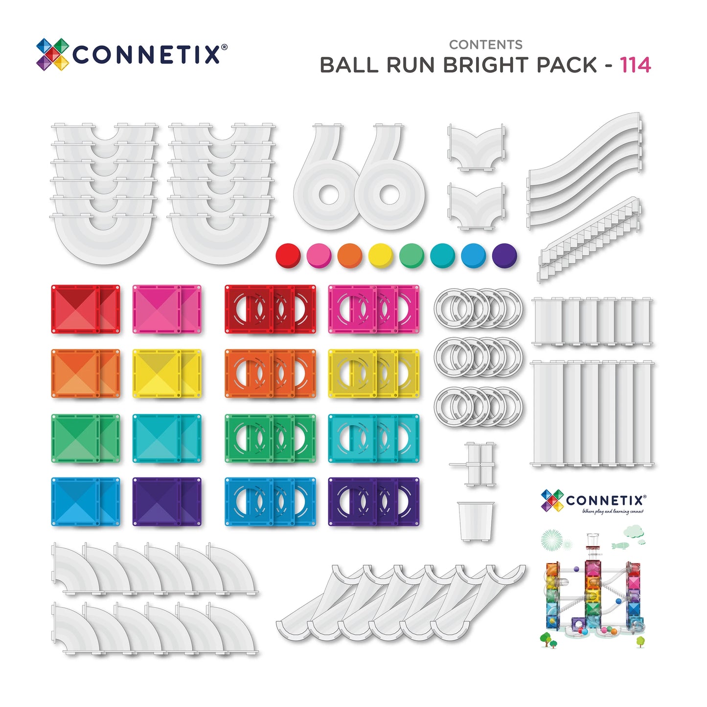 Connetix Tiles 114 Piece Bright Ball Run Pack